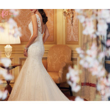 Alibaba más tamaño de encaje de cristal Perlas Perlas Irovy Trumpet vestido de novia Vestidos Sirena Corte